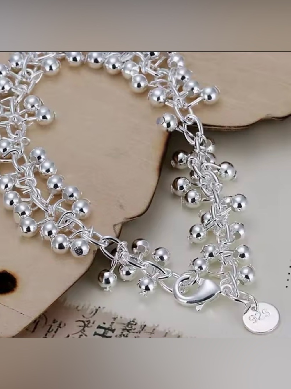 Sterling Silver Beaded Charm Bracelet / Anklet - Silver - Picture 2 of 7